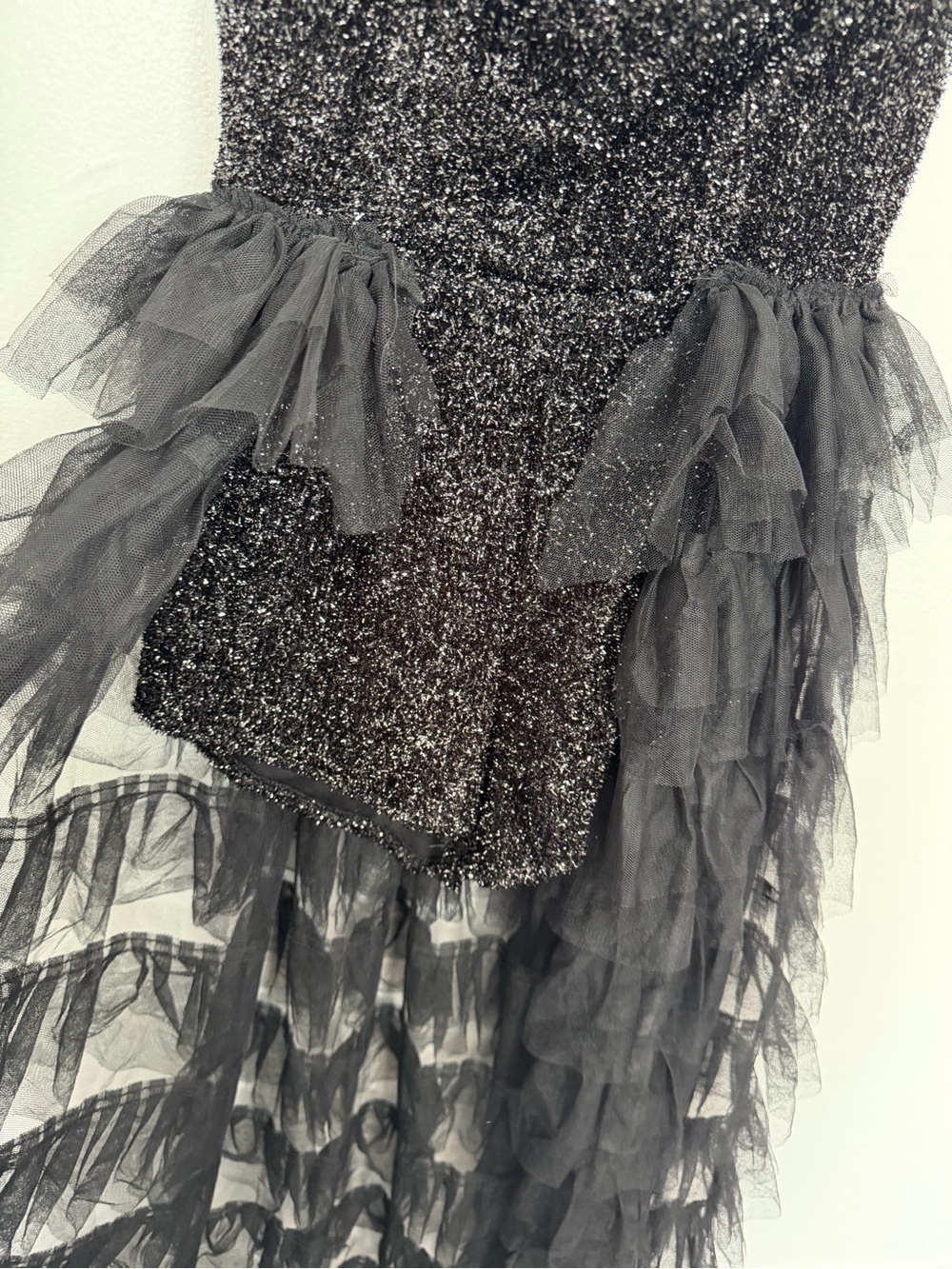 Black Sequins Tulle Jumpsuit  - Sparkle Tulle High-Low Romper Dress - Picture 6 of 8